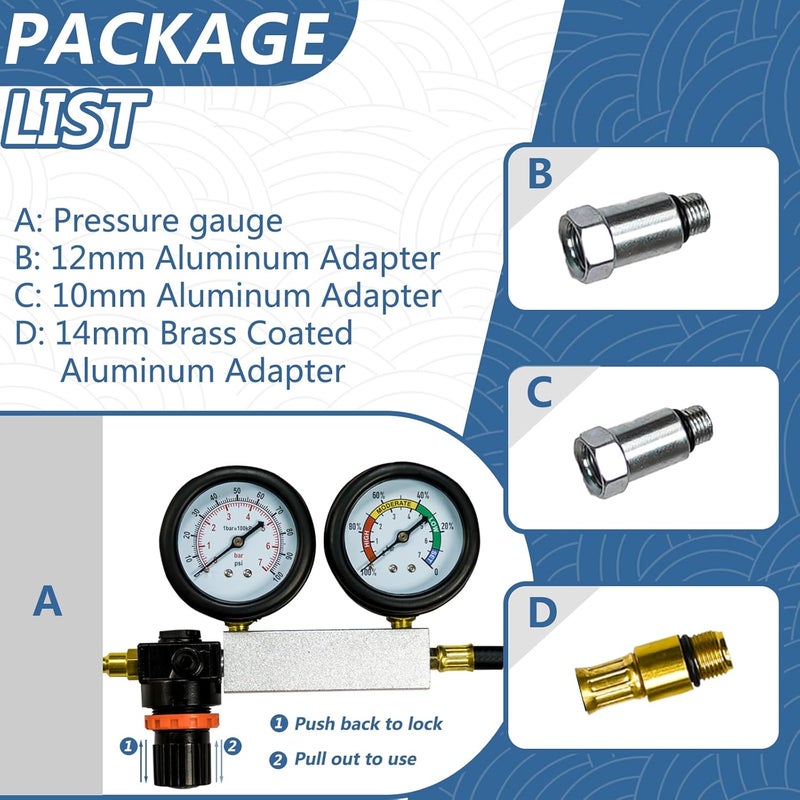 Bicos Cylinder Leak Down Tester Kit Compression Leakdown Detector Leakage Test Set for Gasoline Engine Leak Detection Tester Kit Dual Pressure Gauges - Image 3